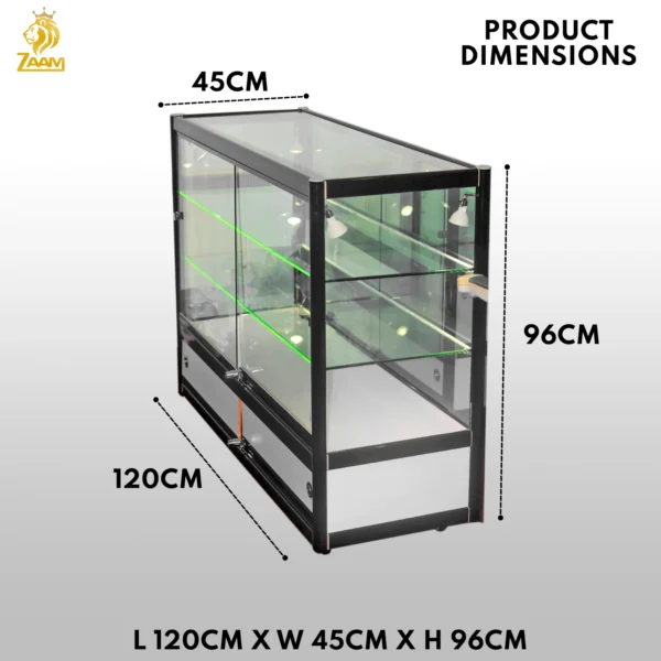 Premium Glass Counter With LED Lights, Locks, And Spotlights L 120cm X W 45cm X H 96cm