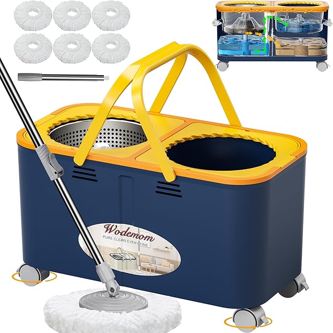 2025 Spin Mop & Bucket with Hands-Free Wringer & 360° Wheels