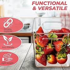 Amtido Clear Plastic Storage Bins - 4-Pack Kitchen Organizers for Fridge & Pantry