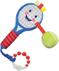 Baby Tennis Racket & Ball Toy – Sensory Clip-On Toy from Birth
