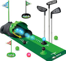 TERRAMUS Kids Toy Golf Set with Dinosaur Ball Return & LED Golf Balls
