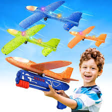 Fuwidvia 3 Pack LED Foam Glider Airplane Launcher Toys - Outdoor Flying Toy with 2 Flight Modes for Kids Ages 4-12